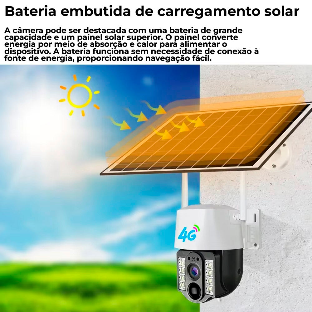 Câmera de Segurança IP Externa Com Paínel Solar, 8MP Full HD, 2.4GHz Wi-Fi, Detector de Movimento, Audio Biderecional