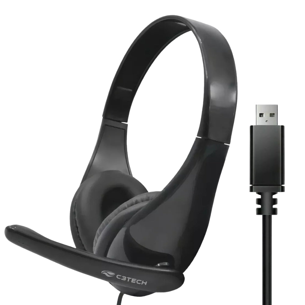 Headset C3Tech, Com Microfone, PH-340BK, USB Estéreo, Com Controle - Preto