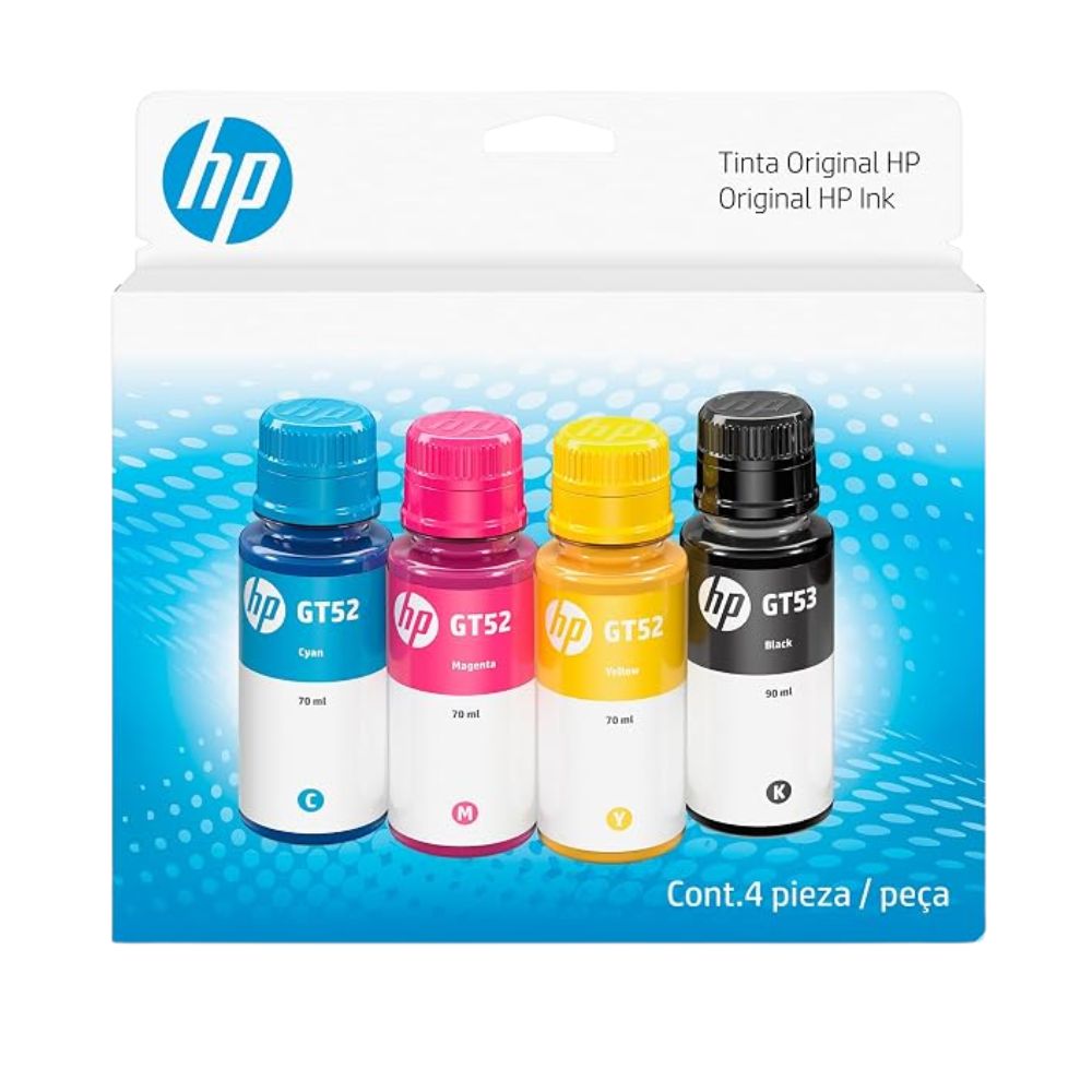 Kit Refil 4 Cores Hp GT52/GT53 Original 300Ml 9F3N4AL Ciano, Magenta, Amarelo e Preto Para impressora Deskjet 5810, 5820