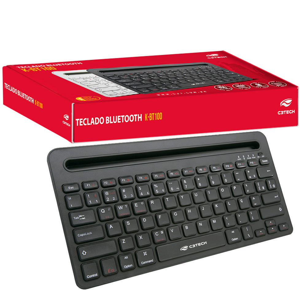 Teclado Sem Fio Bluetooth, Multimídia RC/BT K-BT100BK C3Tech - Preto