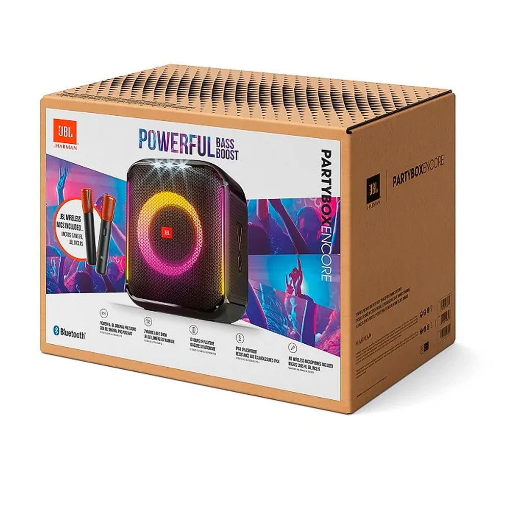 Caixa de Som JBL Bluetooth Partybox Encore, Com 2 Microfones , Novo Design à Prova de Respingos, 100W