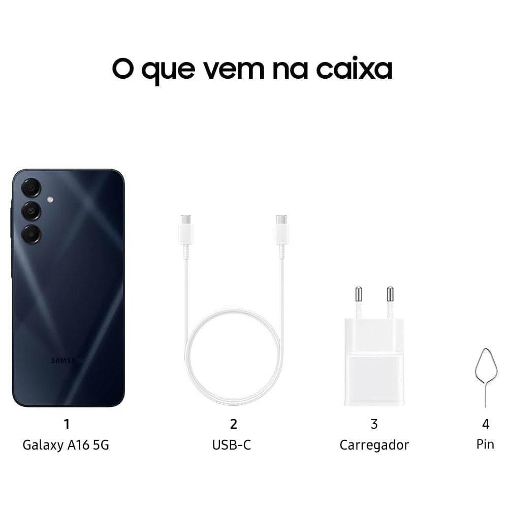 Samsung Galaxy A16 5G Tela 6.7" Super AMOLED 90Hz 128G  4GB Exynos 1330 Câmera Tripla 50MP, Azul escuro