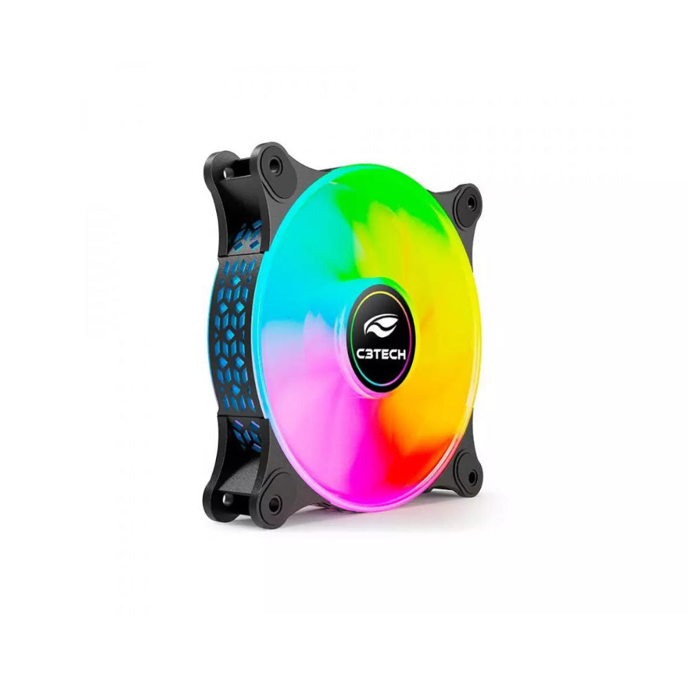 Cooler Fan F9‑L160BKM C3Tech 120 mm RGB Multicor, 9 lâminas, Rolamento Hidráulico, 1 200 RPM, Molex 4‑pinos