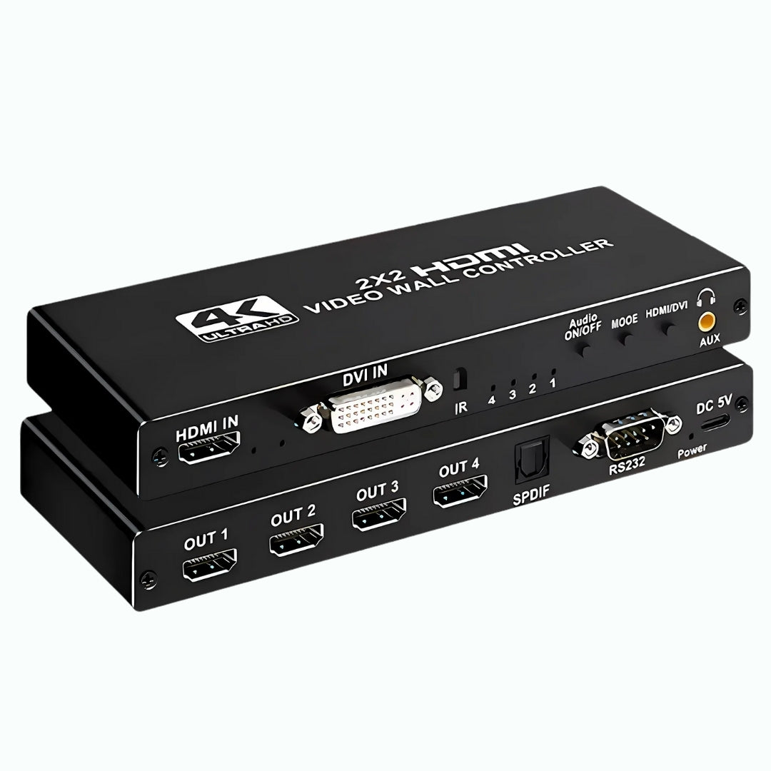 Controlador Vídeo Wall 2x2, Até 4K Full HD, HDMI, Divide 1 Imagem em 4 Telas, Fácil Instalação - Preto