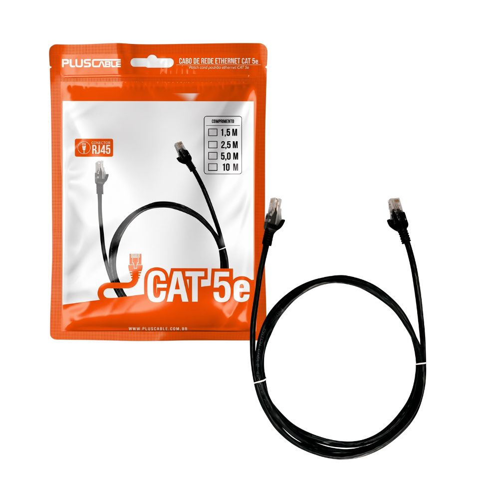 Cabo de Rede 1.5 Metro, Patch Cord PLusCable Preto, Cat.5E PC-ETHU15BK