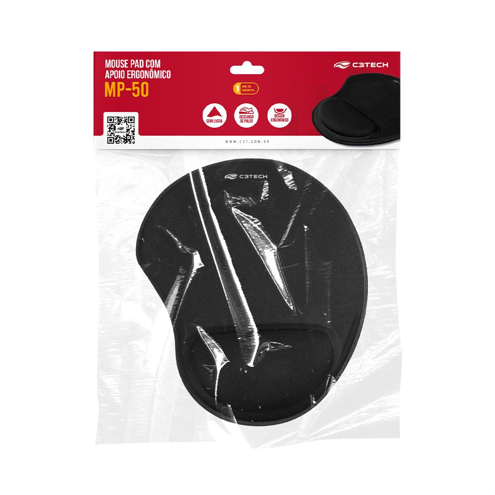 Mouse Pad Com Apoio Ergonomico MP-50 C3Tech - Preto