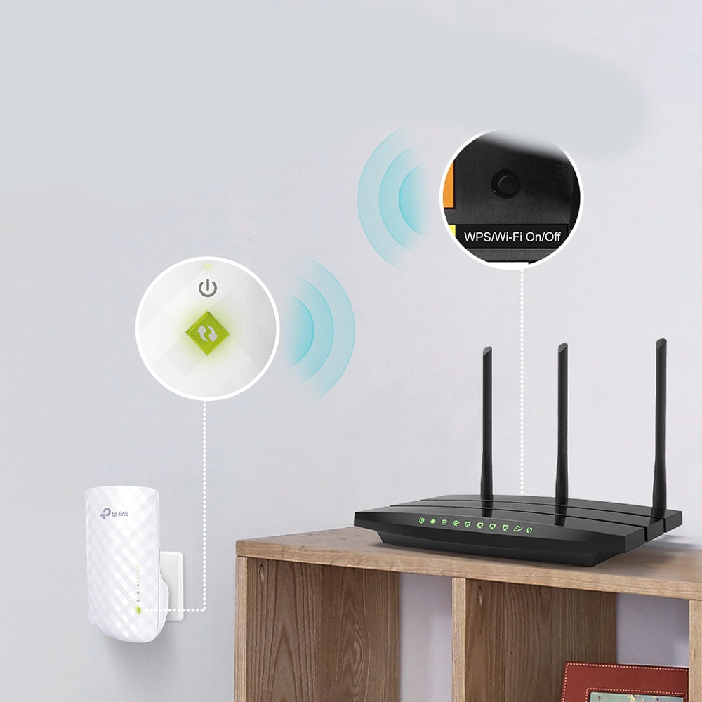 Repetidor Wi-Fi Mesh TP-Link RE200 AC750 Extensor Sinal, 433Mbps, 5GHz 300Mbps 2.4GHz Dual Band, Porta Ethernet, Branco