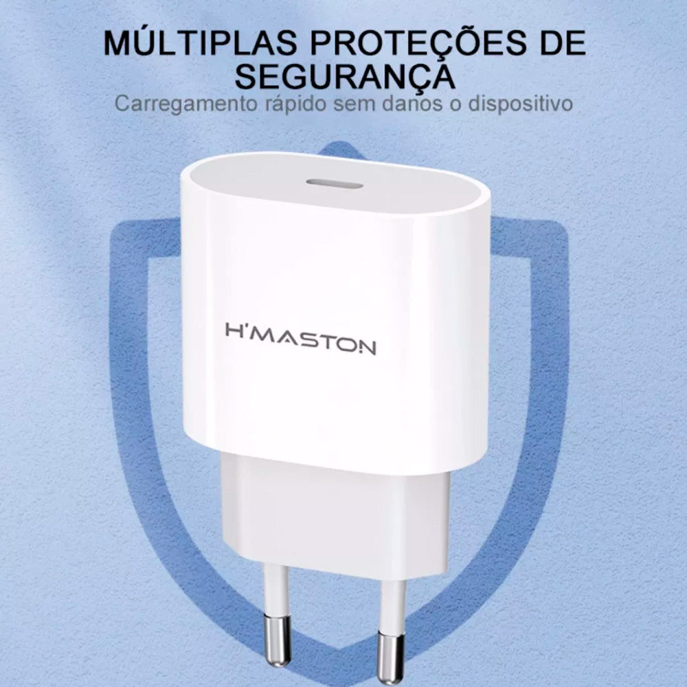 Fonte Carregador Turbo, 30W, Com Cabo 1 Metro Tipo-C Para Tipo-C, H'Maston, CB-23, Branco