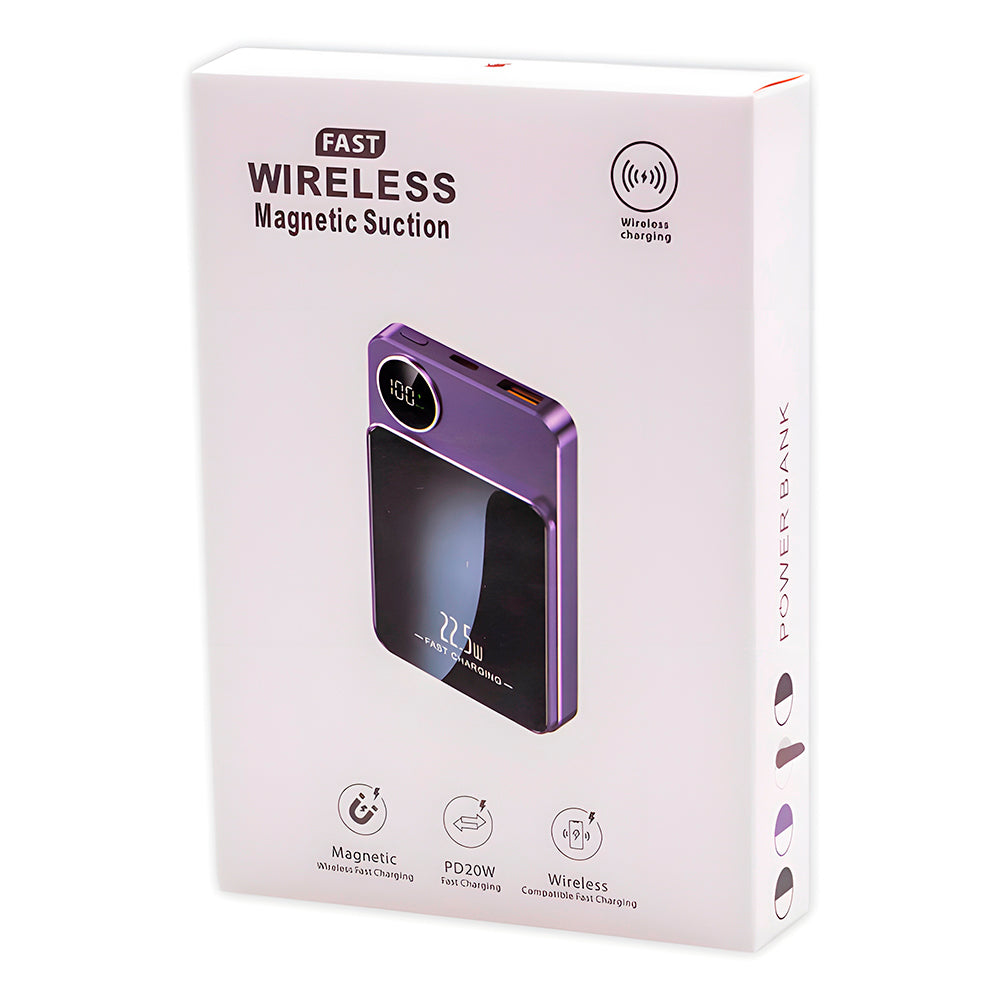 Carregador Portatíl Power Bank Magnetico 30000mAh, Com Uma Entrada USB e Uma Entrada USB-C - Roxo