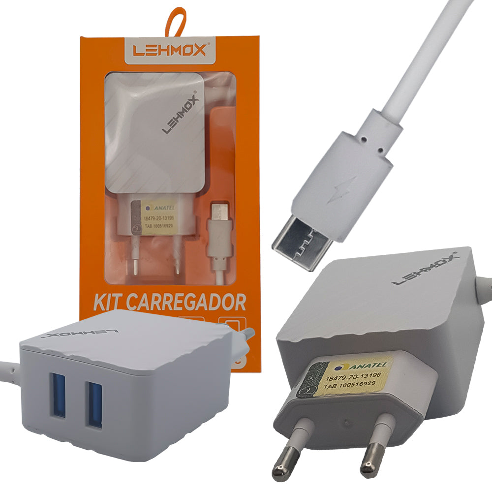 Carregador Rápido Tipo C USB 4.1A com Duas Portas USB de Alta Potência Lehmox Branco - LE-494