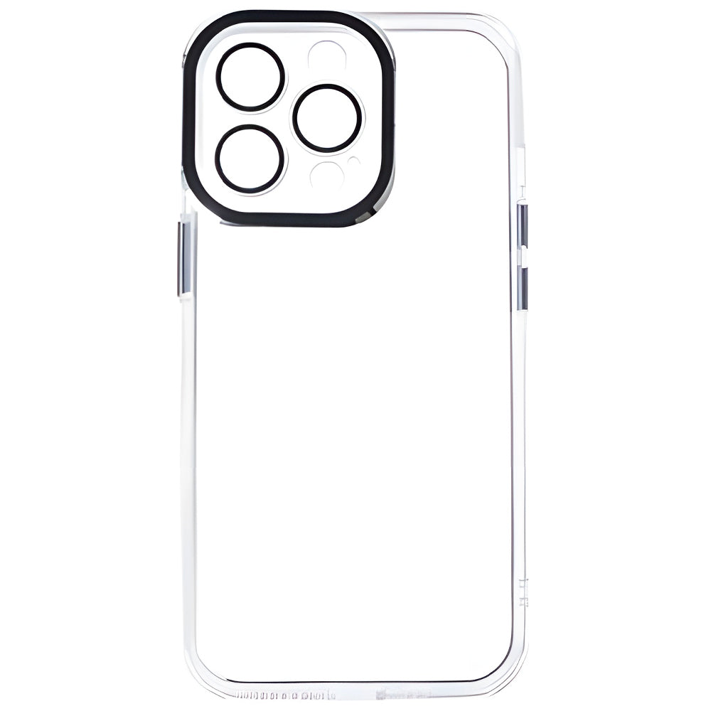 Capa Para iPhone 15 Pro Max, Transparente, Acabamento em Acrílico, Com Proteção de Câmera, Detalhes em Preto, BGM