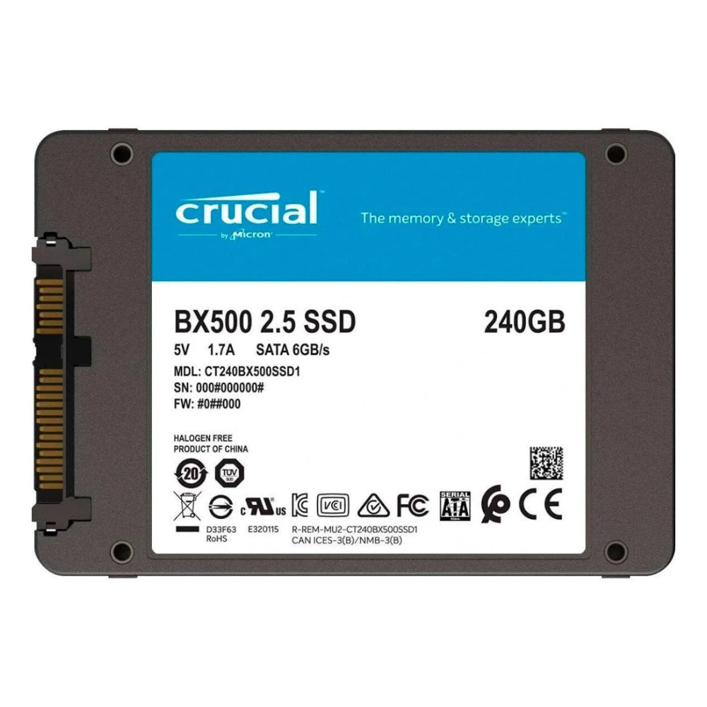SSD BX500 Crucial 240GB 2,5" SATA III 6Gb/s, 3D NAND, Leitura 540MB/s Gravação 500MB/s, CT240BX500SSD1