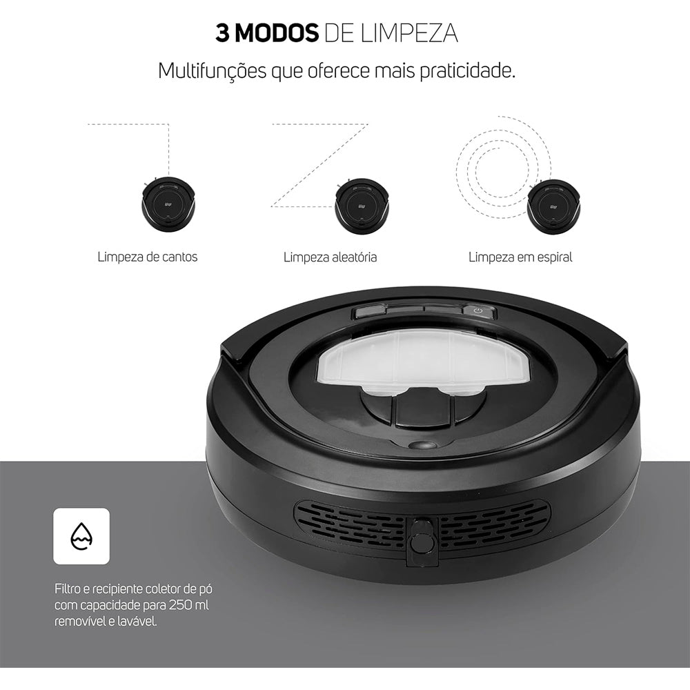 Robô Aspirador de Pó, WAP W90, Automático 3 em 1 Varre, Aspira, Passa Pano, MOP Limpeza, 30W, Recarregável, Bivolt Preto