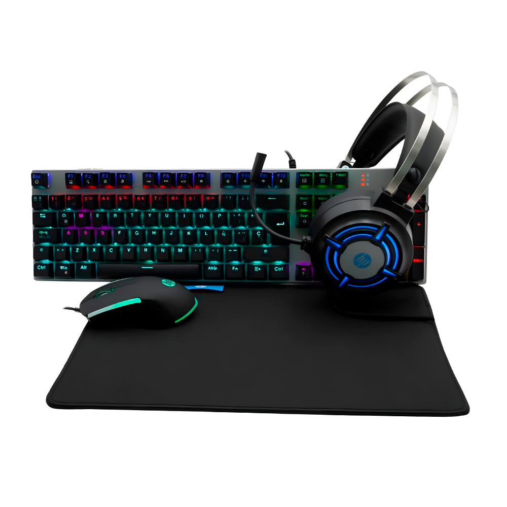 Kit Gamer Pro HP, Teclado Mecânico, Mouse, Mousepad, Headphone, GM3000, Preto