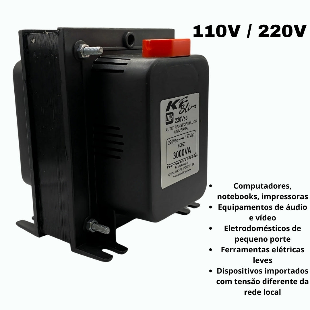 Autotransformador  KF, Bivolt 110/220V, 3.000VA, Slim, Preto - TRF0897
