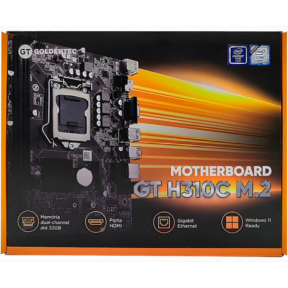 Placa Mãe Soquete 1151 H310C DDR4, Com Slot M.2 NVMe, PCI Express, HDMI e Rede Gigabit, Goldentec - GT-H310C-M.2