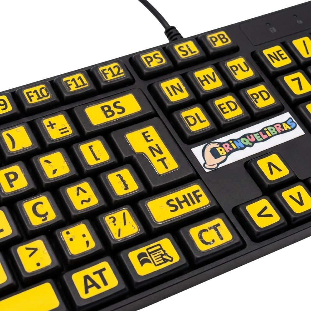 Teclado PNE Ampliado Adaptado Em Braille - Baixa Visão E Braille Preto Português Brasil