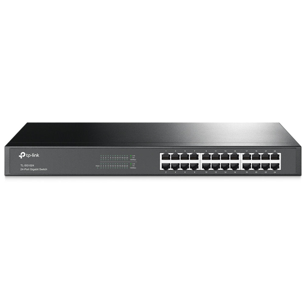 Switch TP-Link TL-SG1024 Gigabit (10/100/1000 Mbps) 24 Portas RJ45, Rack Aço, 48Gbps, Fanless, V14.0, Preto