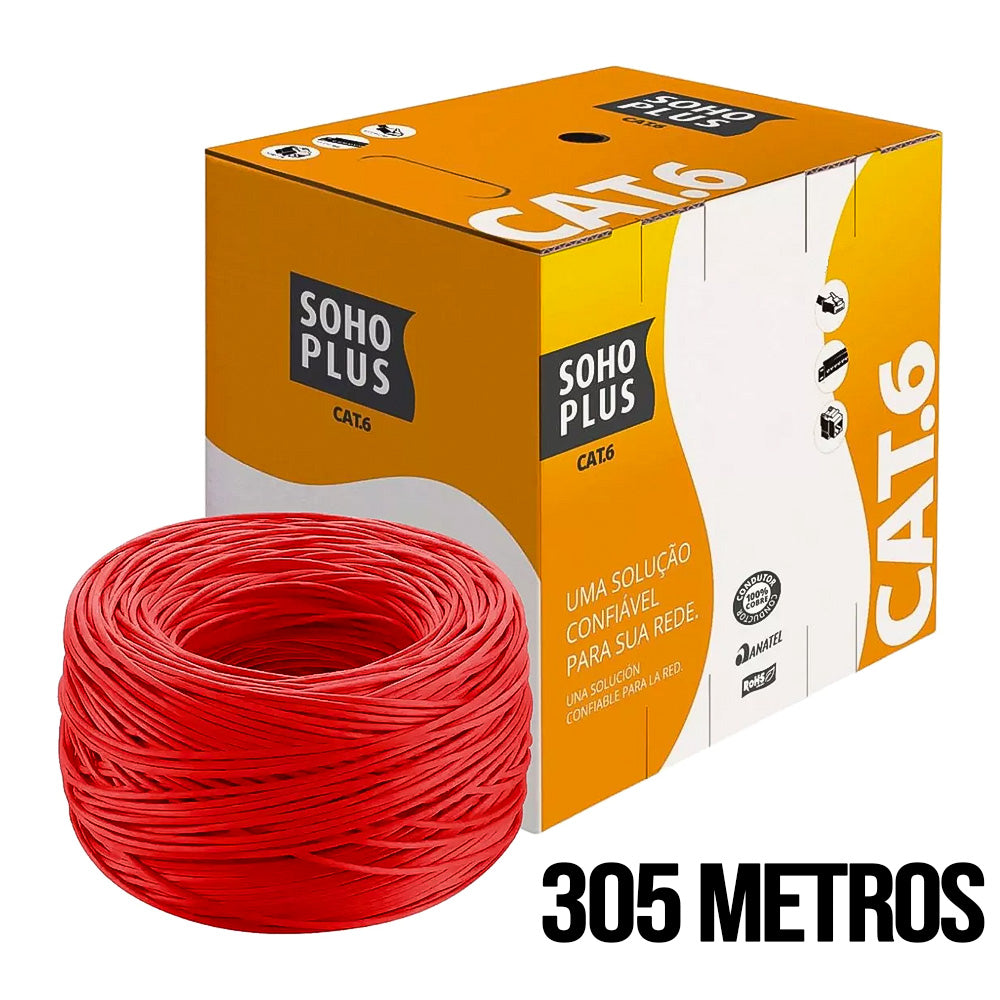 Caixa de Cabo de Rede Soho Plus Furukawa CAT6 Categoria 6- 24AWGX4P ROHS 100% Cobre Vermelho