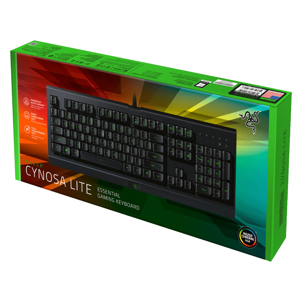 Teclado Gamer Razer Cynosa Lite RGB, Membrana, USB, Razer Chroma, Layout US ANSI, Preto, Resistente a Respingos, Preto