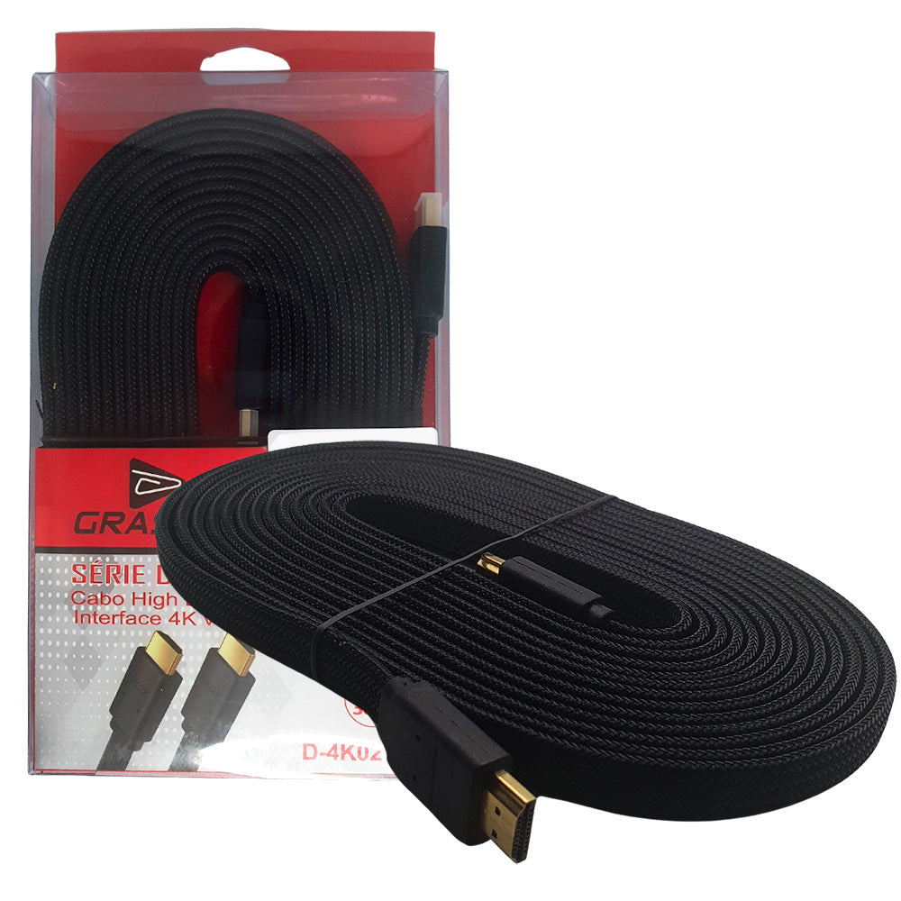 Cabo HDMi Para HDMi 5 Metros Em Malha 2.0 Full HD 4K 30Hz GRASEP - D-4K02