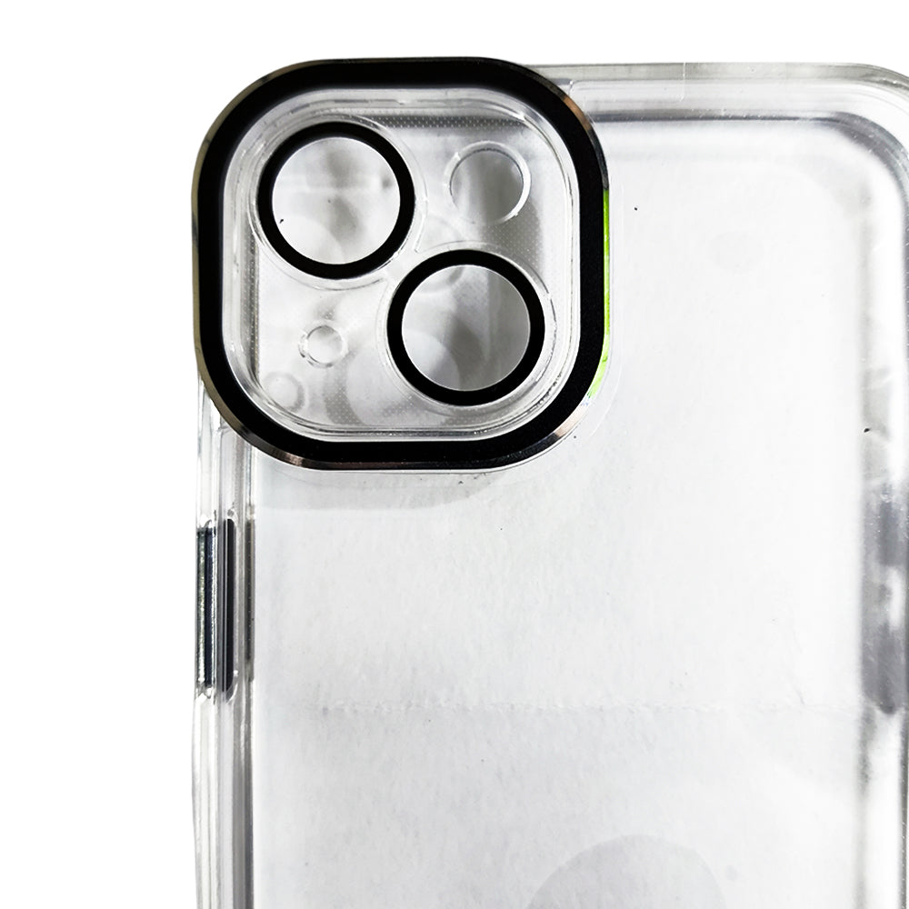 Capa Para iPhone 13, Transparente, Acabamento em Acrílico, Proteção da Câmera, Detalhes em Preto, BGM