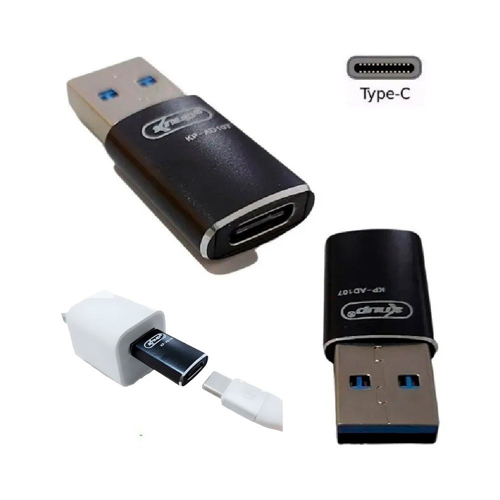 Adaptador OTG USB 3.0 KNUP KP-AD107 - Conversor Plug USB-C Fêmea p/ USB-A Macho