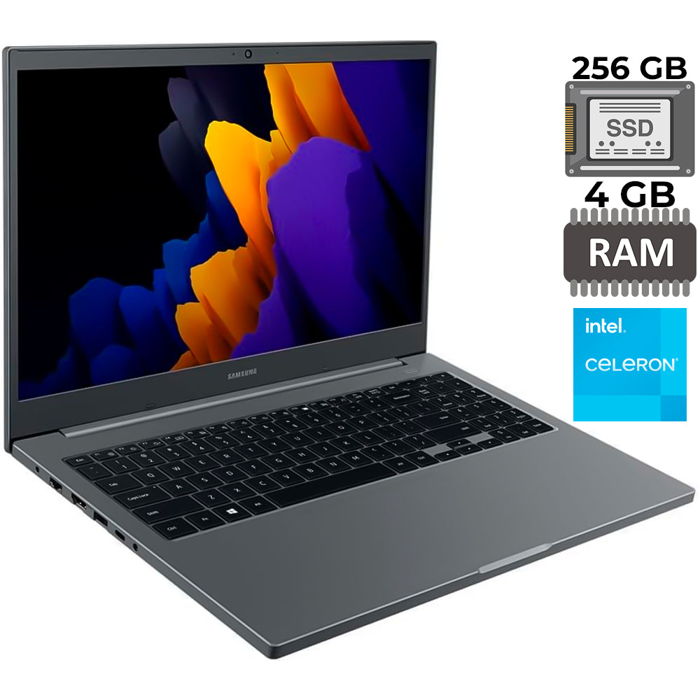 Notebook Samsung Book Intel Celeron Dual-Core, 4GB RAM, SSD 256GB, 15.6 Full HD, Windows 11 Home, Cinza - NP550XDA-KP3BR