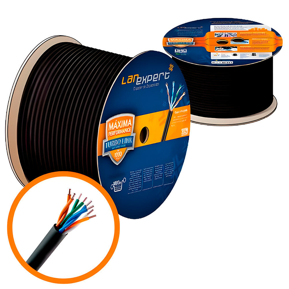 Bobina Cabo de Rede 1.000 Metros, Lan Expert Turbo Link, CAT5e, UTP,  100% Cobre - Preto
