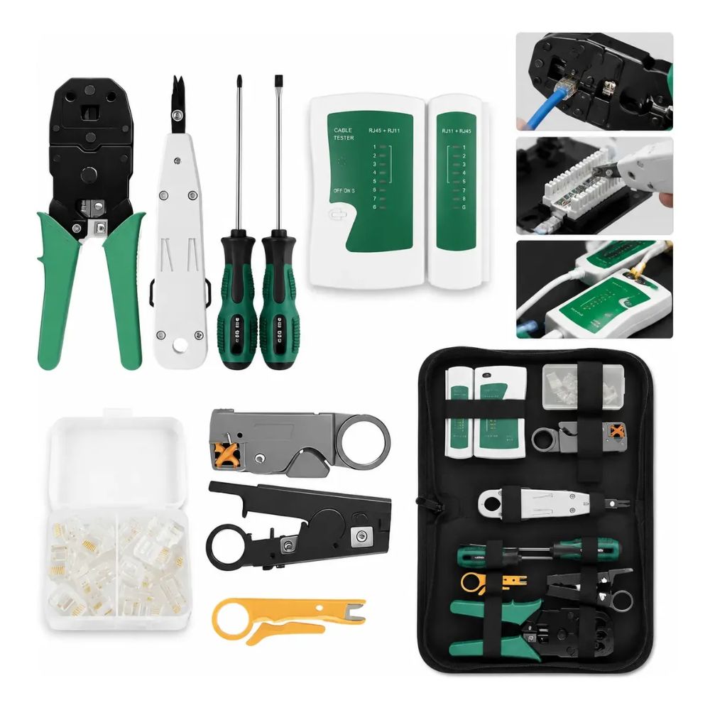 Kit Ferramentas Rede Informática Testador Lan Crimpar Rj45 Verde