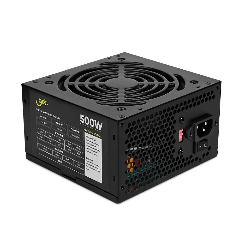 Fonte ATX 500W Real Get C/Cabo de Força Bivolt Preto, OEM