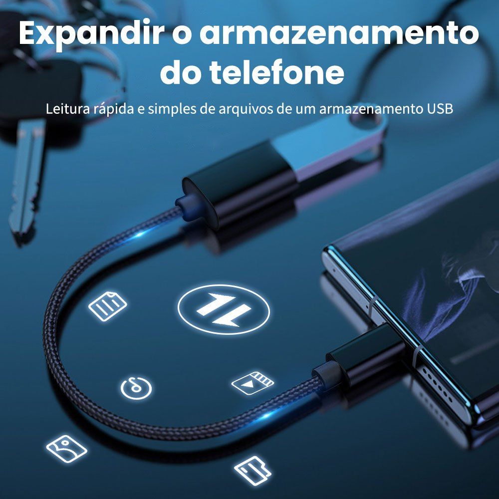 Adaptador OTG USB 3.0 e 2.0 (Fêmea) Para V8 (Macho) Carga e Dados, Victory - Preto