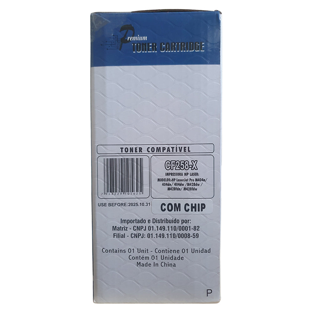 Toner Compatível Com HP CF258X 58X, M428FDW M404DW M428DW M404N, COM CHIP, Premium 10k