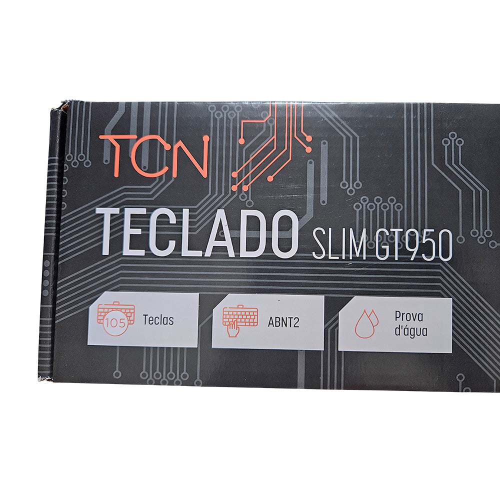 Teclado USB Slim, Plug and Play TCN, ABNT2, 105 Teclas, Cabo 1,7m, TCN950 - Preto