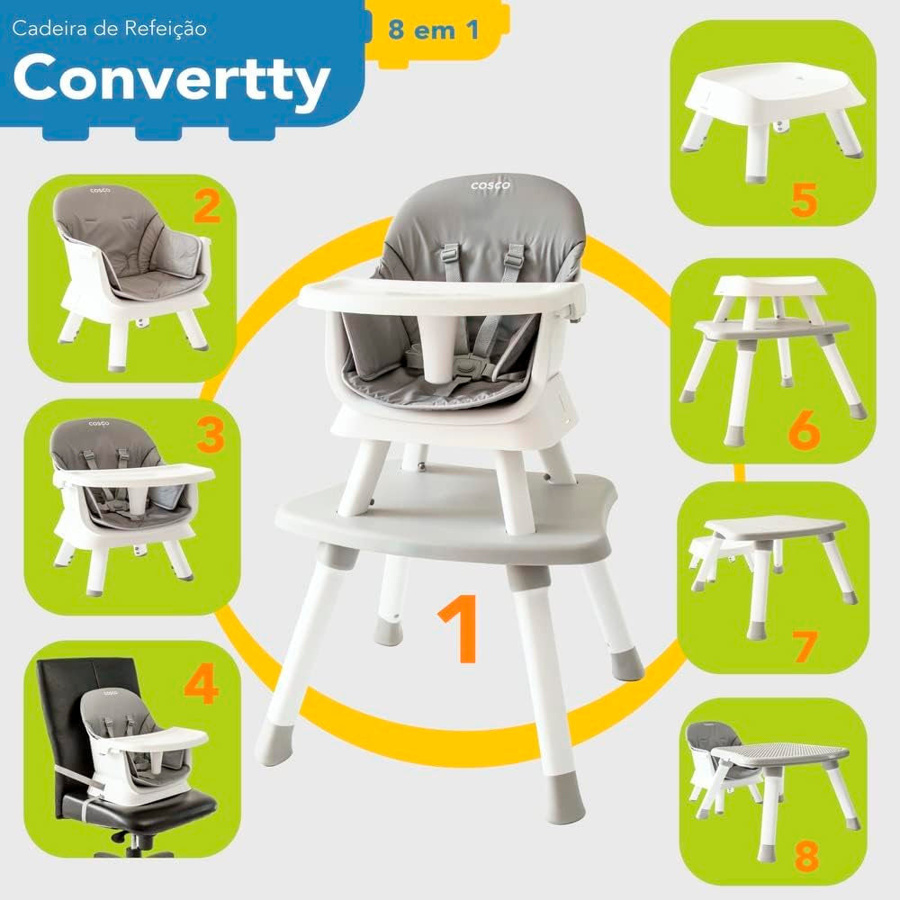 Cadeira de Refeição Cosco Kids, Convertty 8 em 1, Cinza
