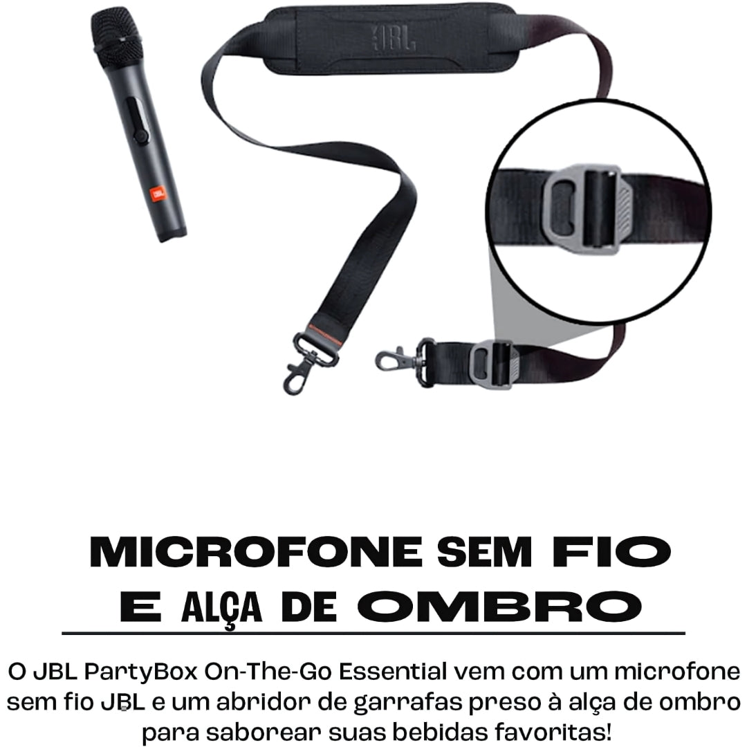 Caixa de Som Portátil Bluetooth JBL PartyBox On The Go Essential, Com Microfone Sem Fio - JBLPBOTGESBR2
