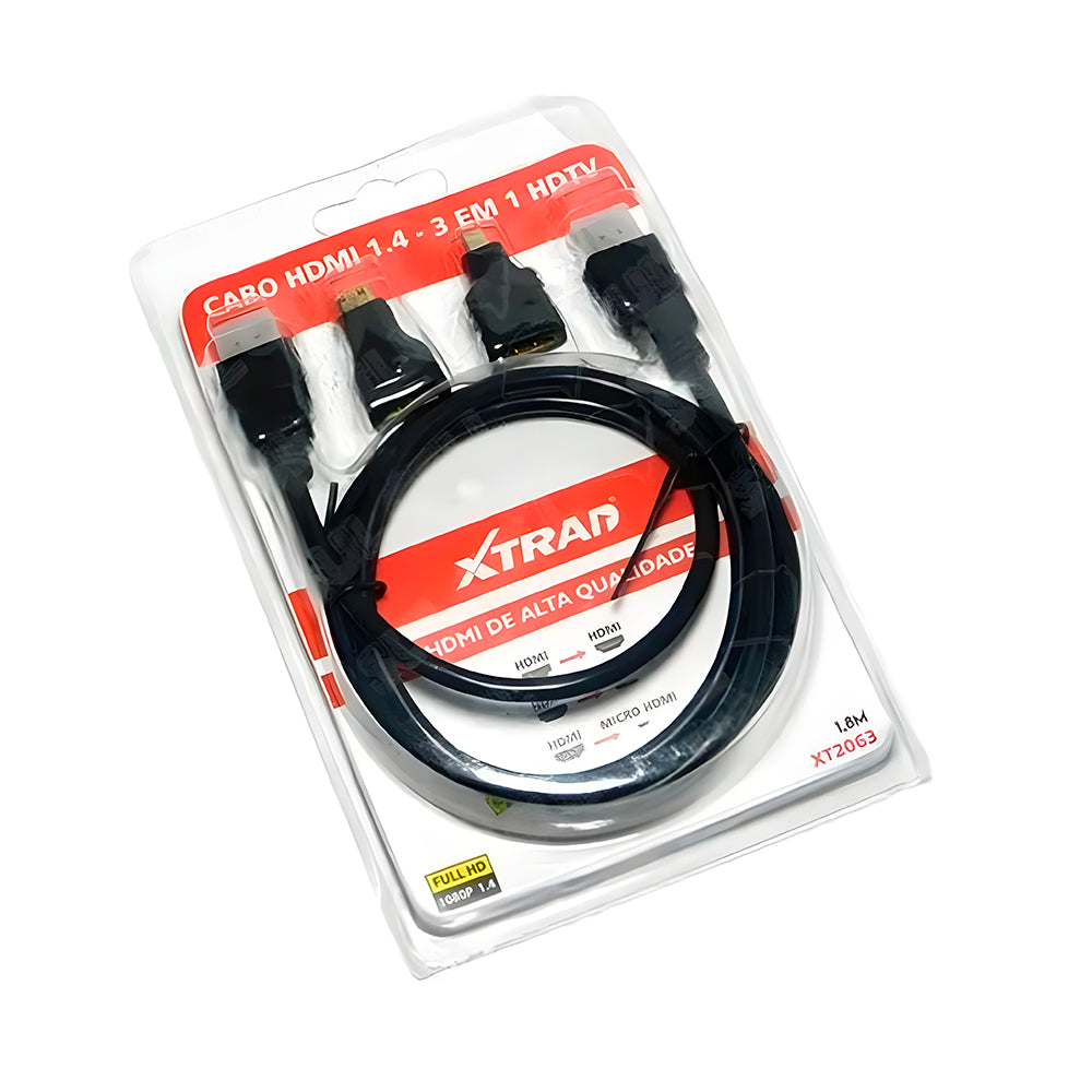 Kit Cabo Adaptador HDMI Para HDTV Mini -HDTV Micro -HDTV Tipo A para B 1,80M XTrad XT-2063