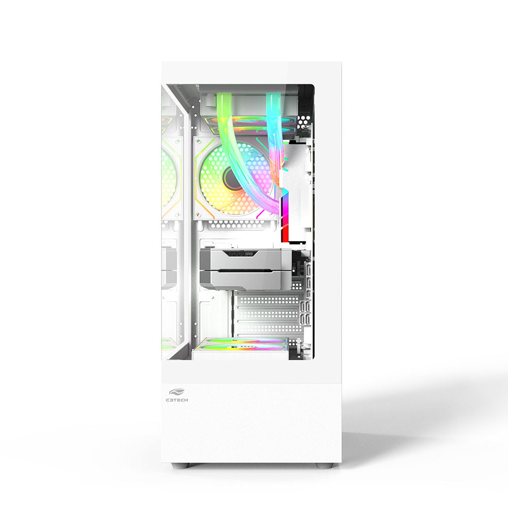Gabinete Gamer C3Tech Aquário MT‑G860WH, Mid Tower, Vidro Temperado, Compatível Water Cooler, S/ Fonte, Branco-Aquarius