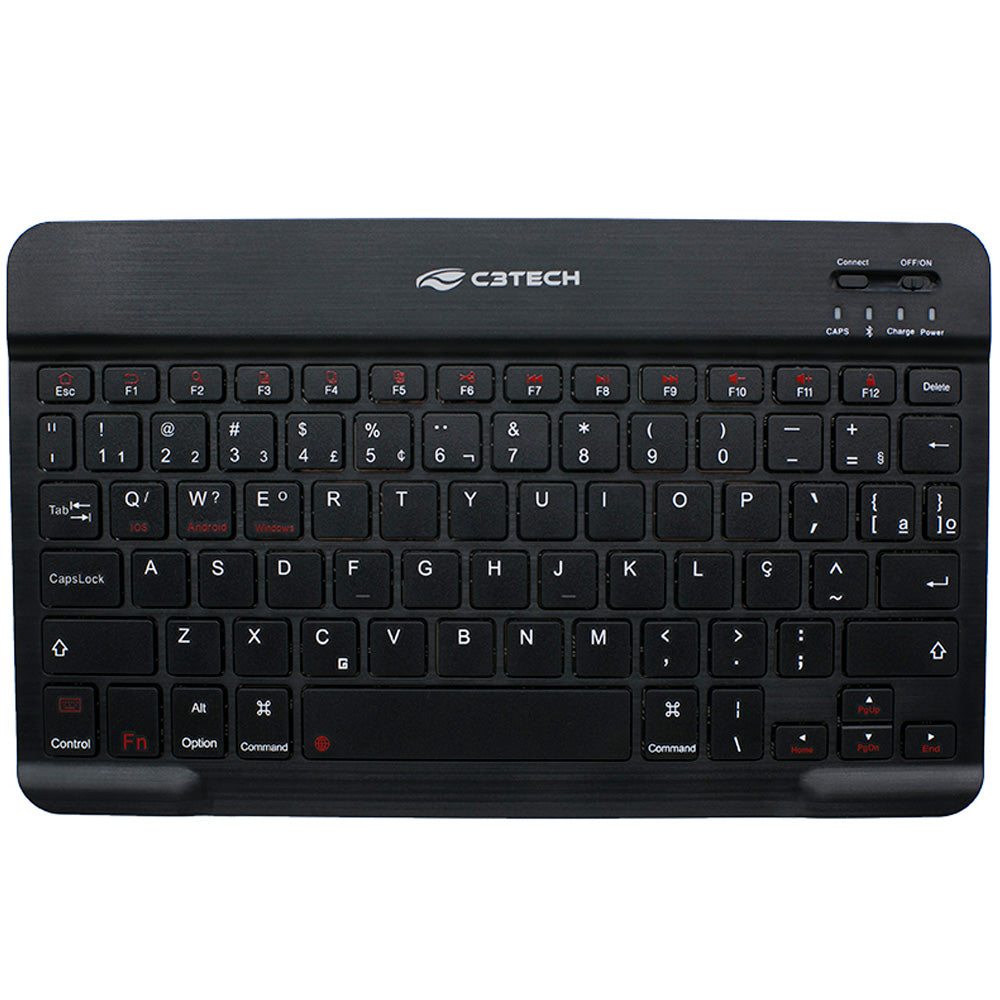 Teclado Sem Fio Bluetooth Multimídia K-BT40BK Mini, Formato Slim Ultrafino, C3Tech - Preto