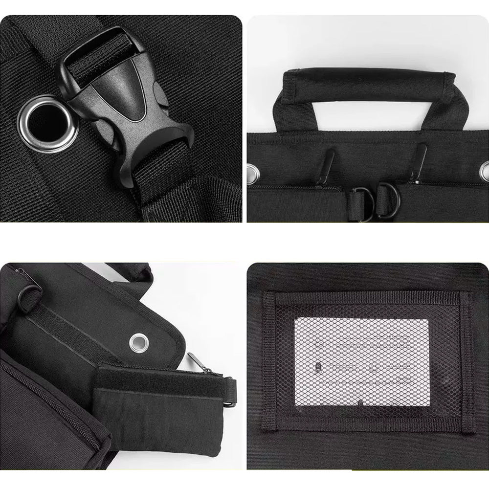 Bolsa de Ferramentas Dobravél, Com Alça Resistente, 5 Bolsos, Super Durável, Drill Bag, Preto