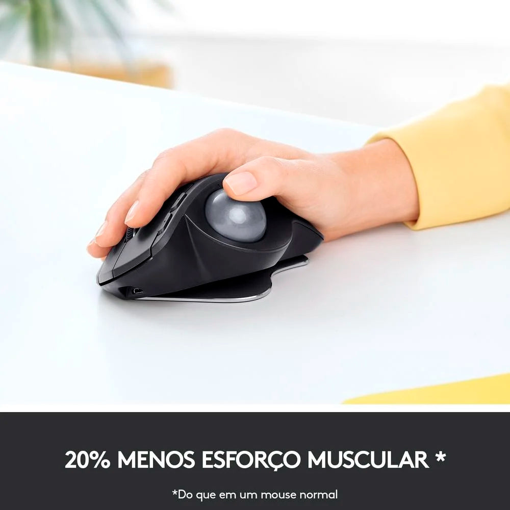 Mouse Ergonômico, Sem Fio, Logitech, MX Ergo Trackball, Conexão Bluetooth/USB Unifying , Recarregável, Preto