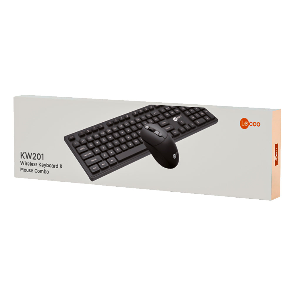 Kit Teclado e Mouse Sem Fio, Lecoo, Teclado Membrana ABNT2, Mouse Óptico 2.400 DPI, Multimidia KW201, Preto