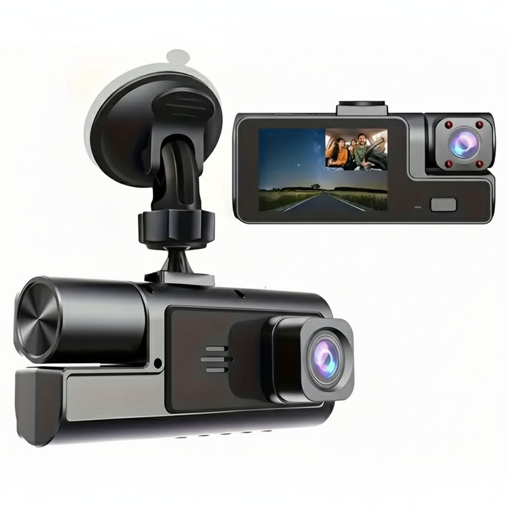 Câmera Dash Veicular Frontal Full HD 1080P Interna 720P Visão Noturna, Ângulo Amplo 170 Graus, D53S, Preto