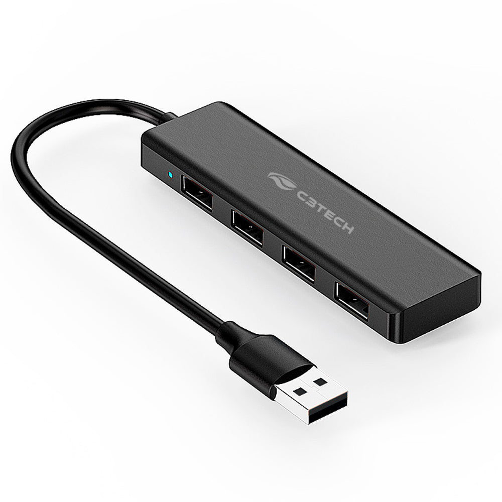 HUB USB 2.0, Com 4 Portas USB 2.0, HU-230BK, C3Tech, Plug and Play, Preto