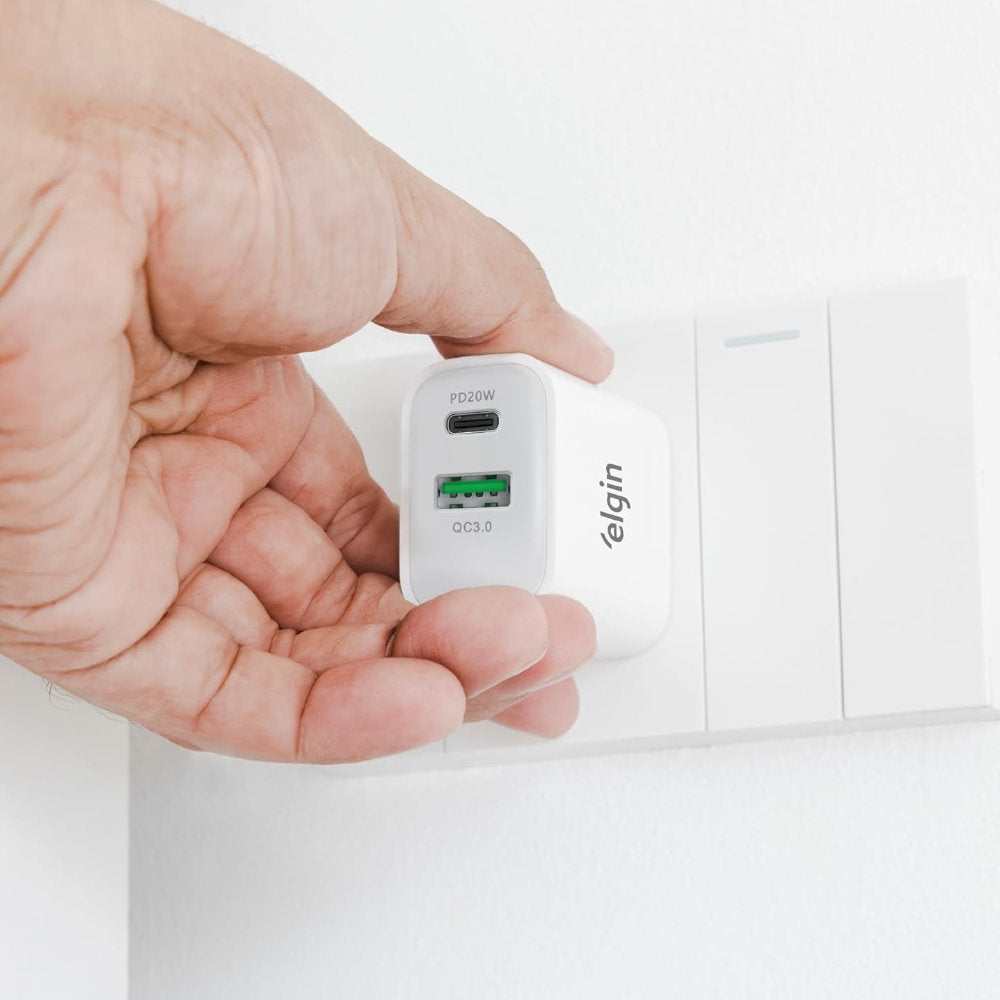 Carregador USB Elgin 2 Saídas, 1xUSB-A e 1xUSB-C, 20W, 46RCT2USBTPC, Branco