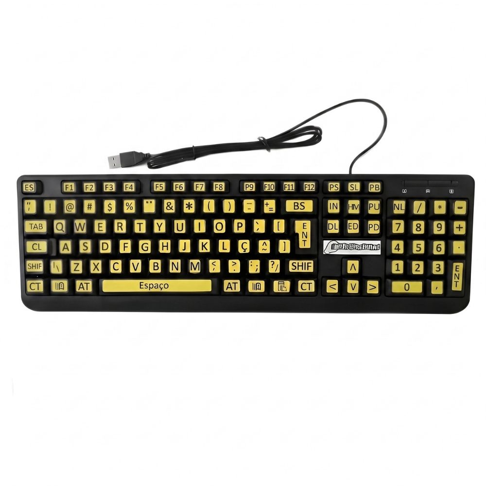 Teclado PNE Ampliado Adaptado Em Braille - Baixa Visão E Braille Preto Português Brasil