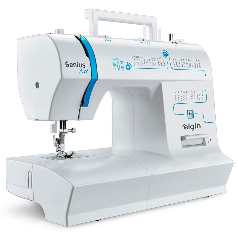 Máquina de Costura Portátil Elgin Genius Plus JX-4035-2 Branca e Azul, 220V