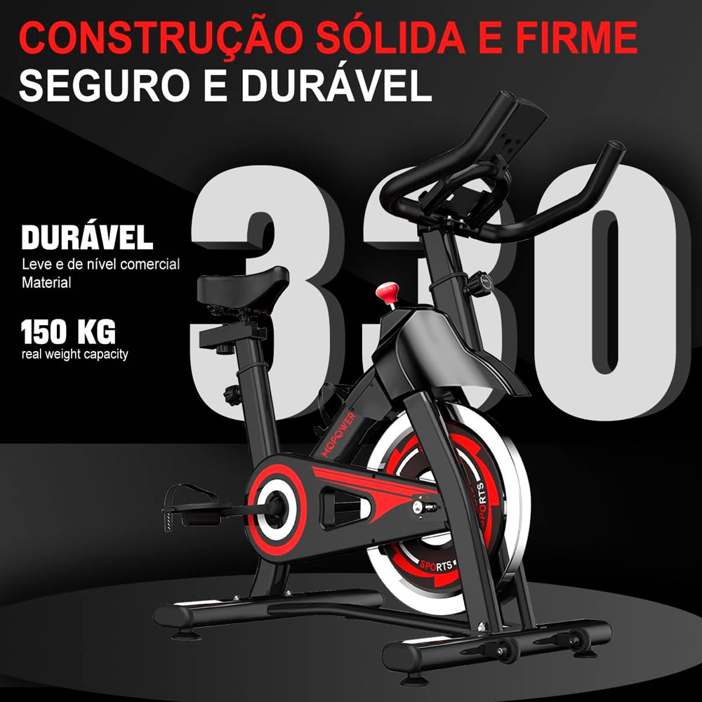 Bicicleta Ergométrica Fitness Spinning, Com Monitor LCD e Suporte Para Tablet e Celular, Mopower- Preta