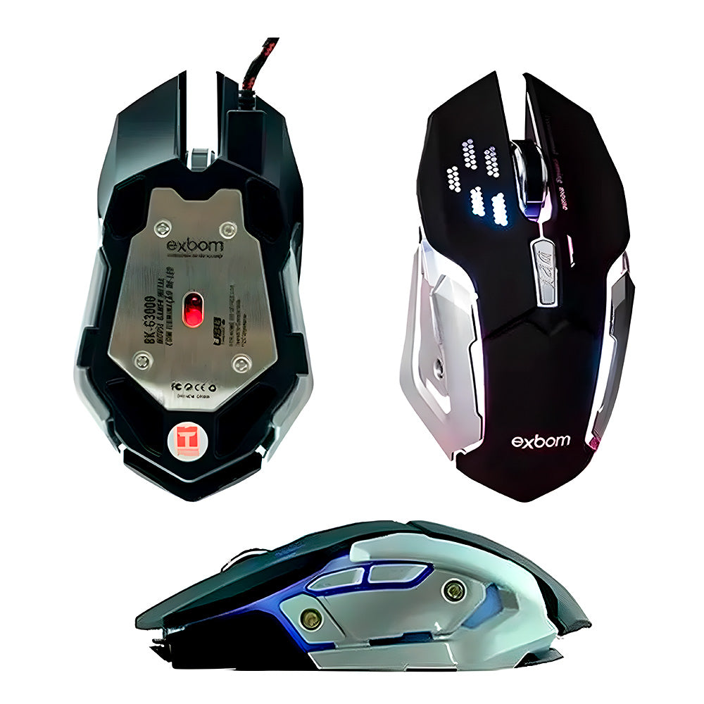 Kit Teclado e Mouse Gamer, iluminação de LED e Acabamento de Metal, ABNT 02511, EXBOM BK-G3000 - Preto
