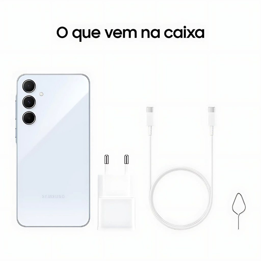 Smartphone Samsung Galaxy A55 5G 128GB Azul Claro, 8GB RAM, Câmera Tripla, Traseira 50MP, Selfie 32MP, Super AMOLED 6.6